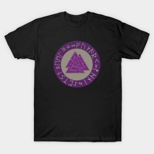 Vikings Distressed Valknut and Runes Purple and Silver T-Shirt